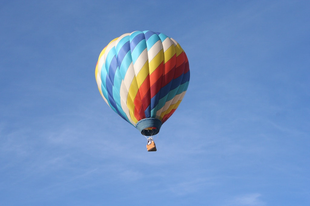 Multi-colored hot air balloon.