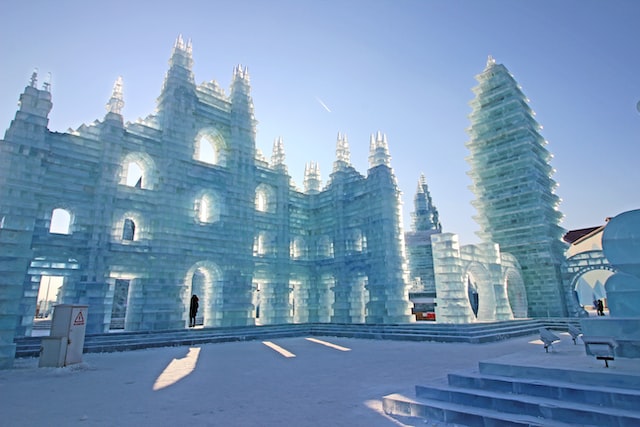 Huge ice sculptures at one of the unique winter festivals around the world