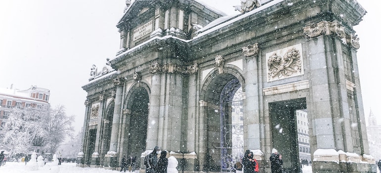 Puerta de Alcala in Madrid during winter.