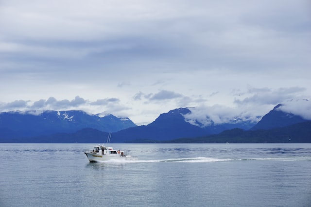 A fisherman in a boat in Alaska.