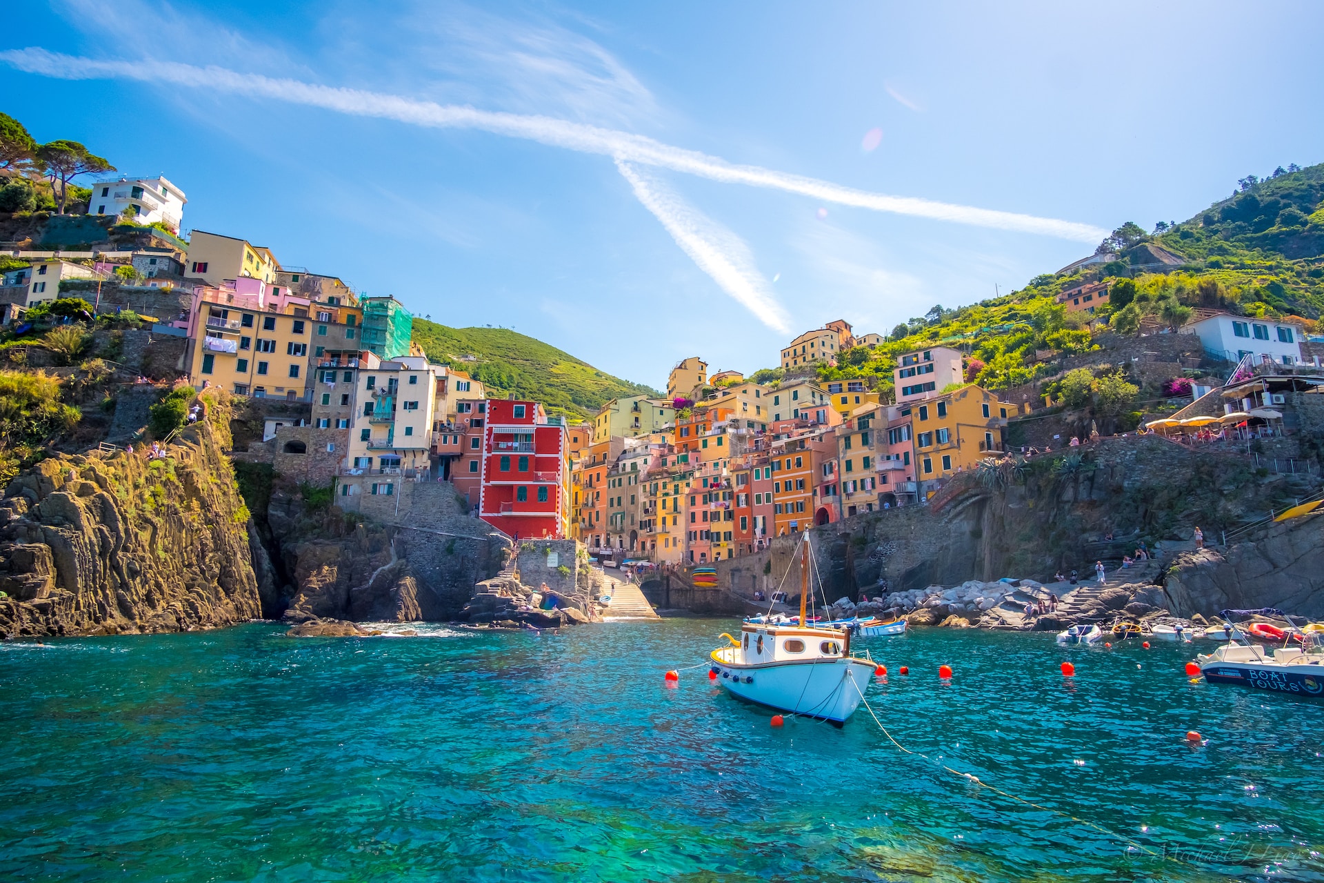 A charming photo of Cinque Terre from the water