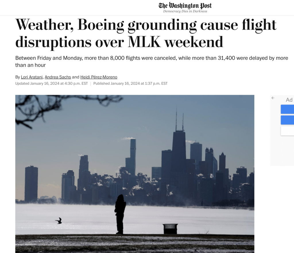 Weather, Boeing grounding cause flight disruptions over MLK weekend